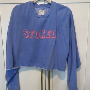 Billabong Light Blue Cropped Sweatshirt with coral color Print